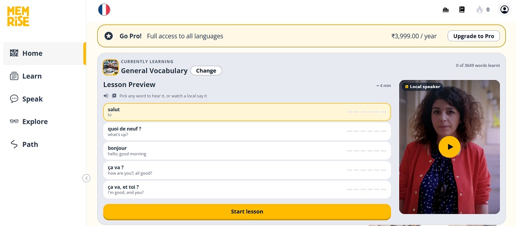 Memrise Dashboard screenshot