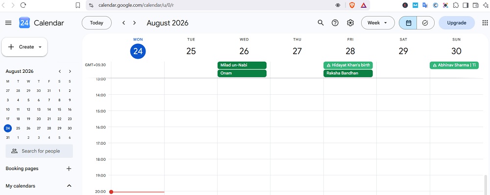 Google calendar dashboard