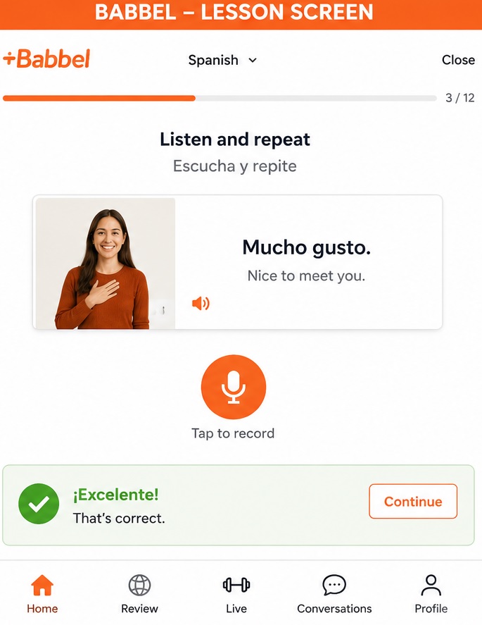 Screenshot of Babbel dashboard