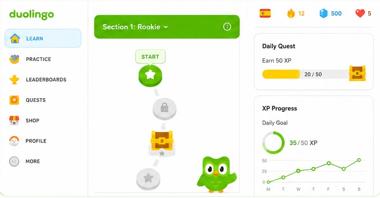 Screenshot of Duolingo dashboard