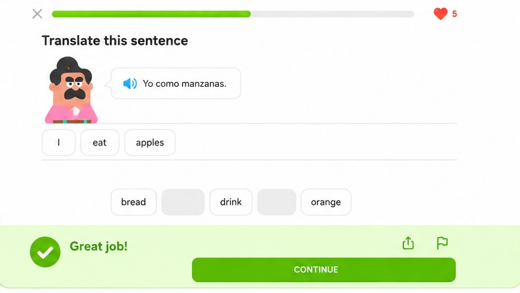 Screenshot of Duolingo working dashboard