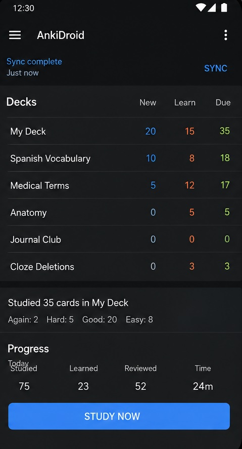 screenshot of ankidroid dashboard