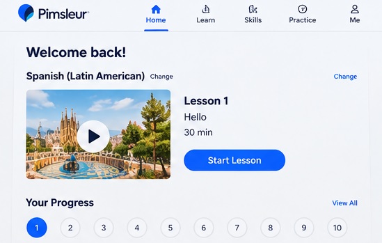 Pimsleur Spanish Dashboard Screenshot