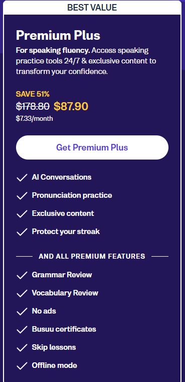 busuu premium plus pricing