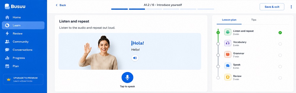screenshot of busuu dashboard