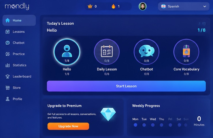 screenshot of mondly language learning app